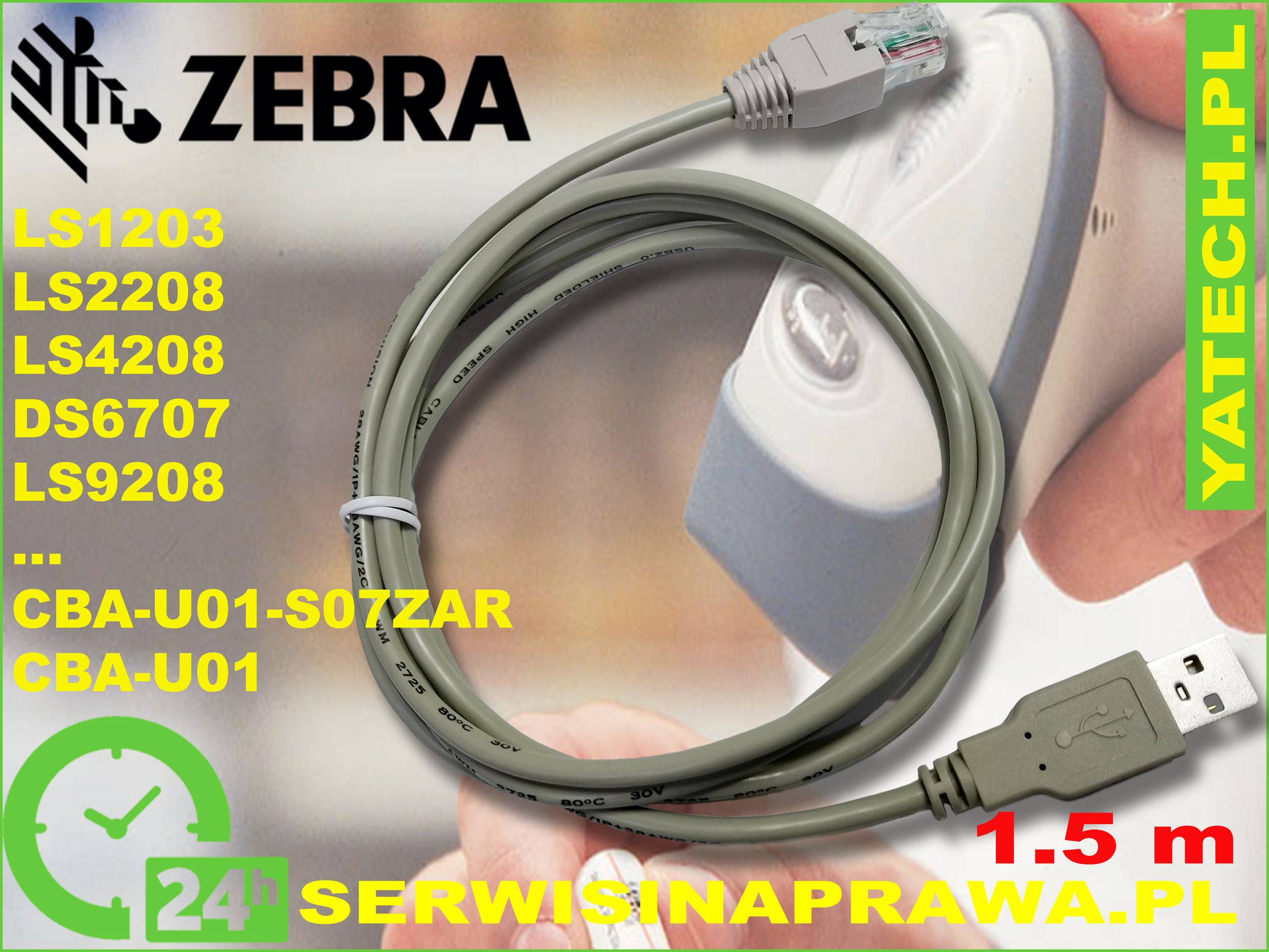 Kabel USB RJ10P10C ZEBRA 1.5m szary